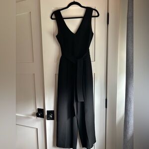Club Monaco Black V-Neck Jumpsuit with Cropped Wide-Leg